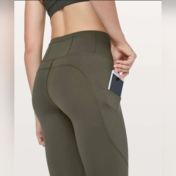 Lululemon Fast Free High-Rise Legging Crop 19" Size 6 Dark Olive Green Nulux - Picture 4 of 12
